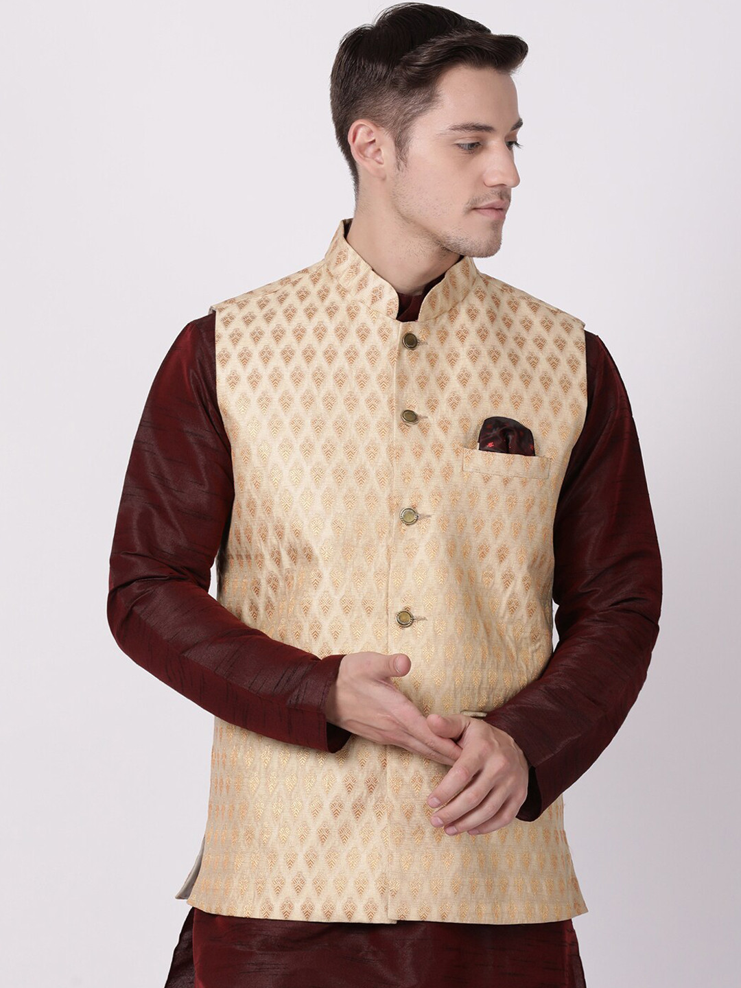 

TABARD Men Beige Printed Woven Nehru Jacket