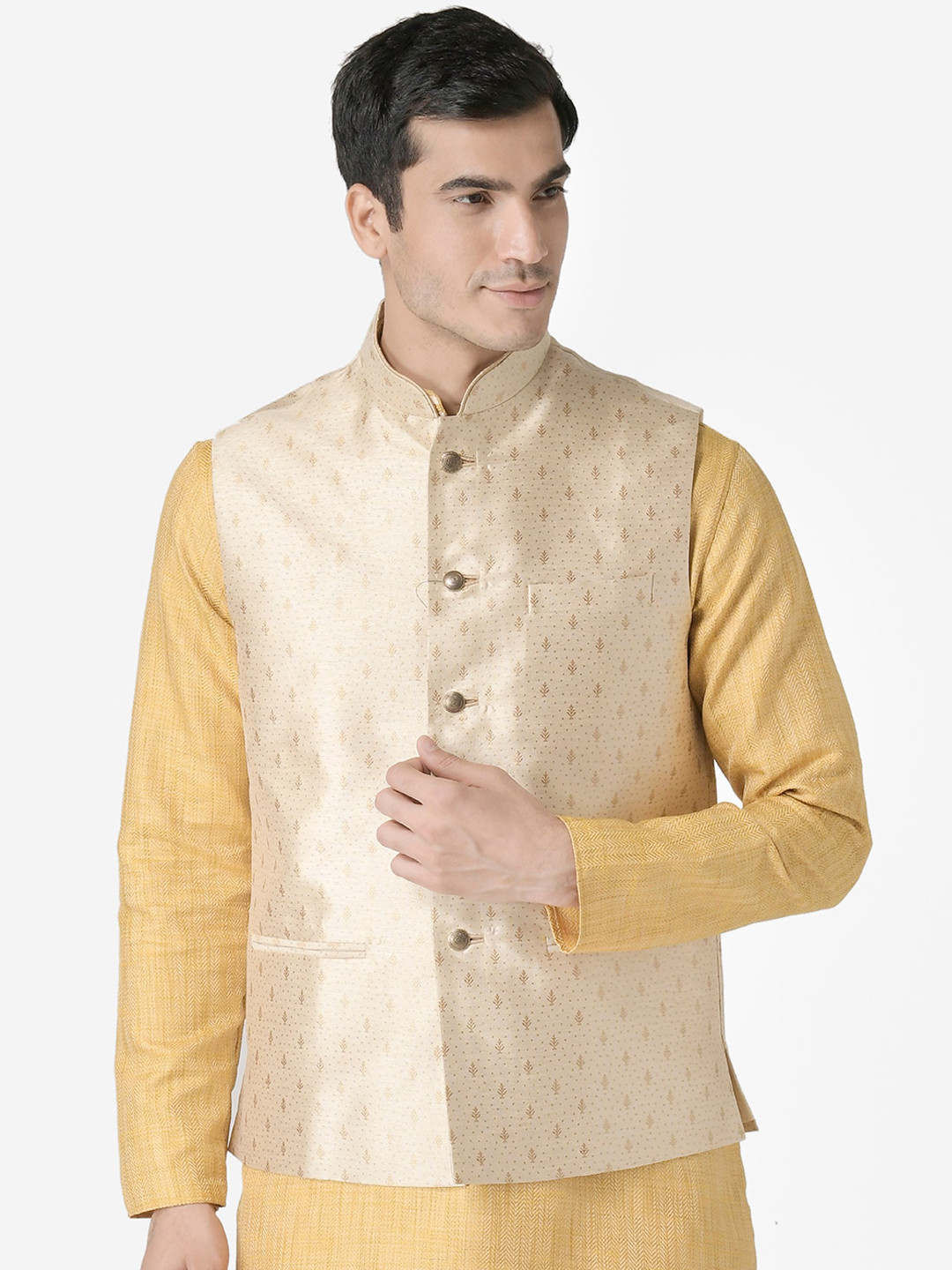 

TABARD Men Cream Printed Nehru Jackets