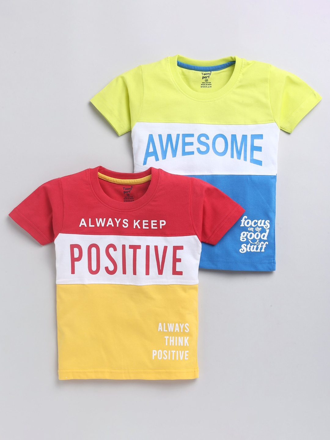 

Toonyport Boys Multicoloured Set of 2 Typography Printed Cotton T-shirt, Multi
