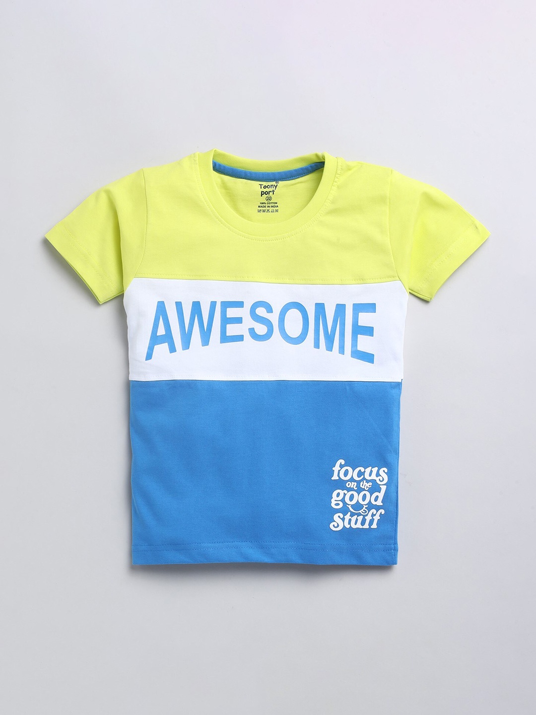 

Toonyport Boys Green & Blue Typography Printed T-shirt