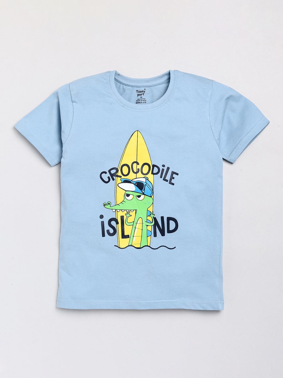 

Toonyport Boys Blue & Yellow Typography Printed T-shirt