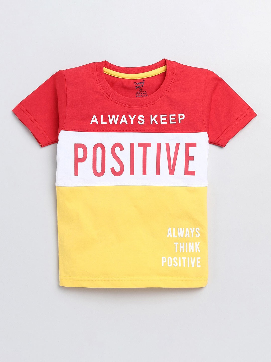 

Toonyport Boys Red & White Typography Printed Cotton T-shirt