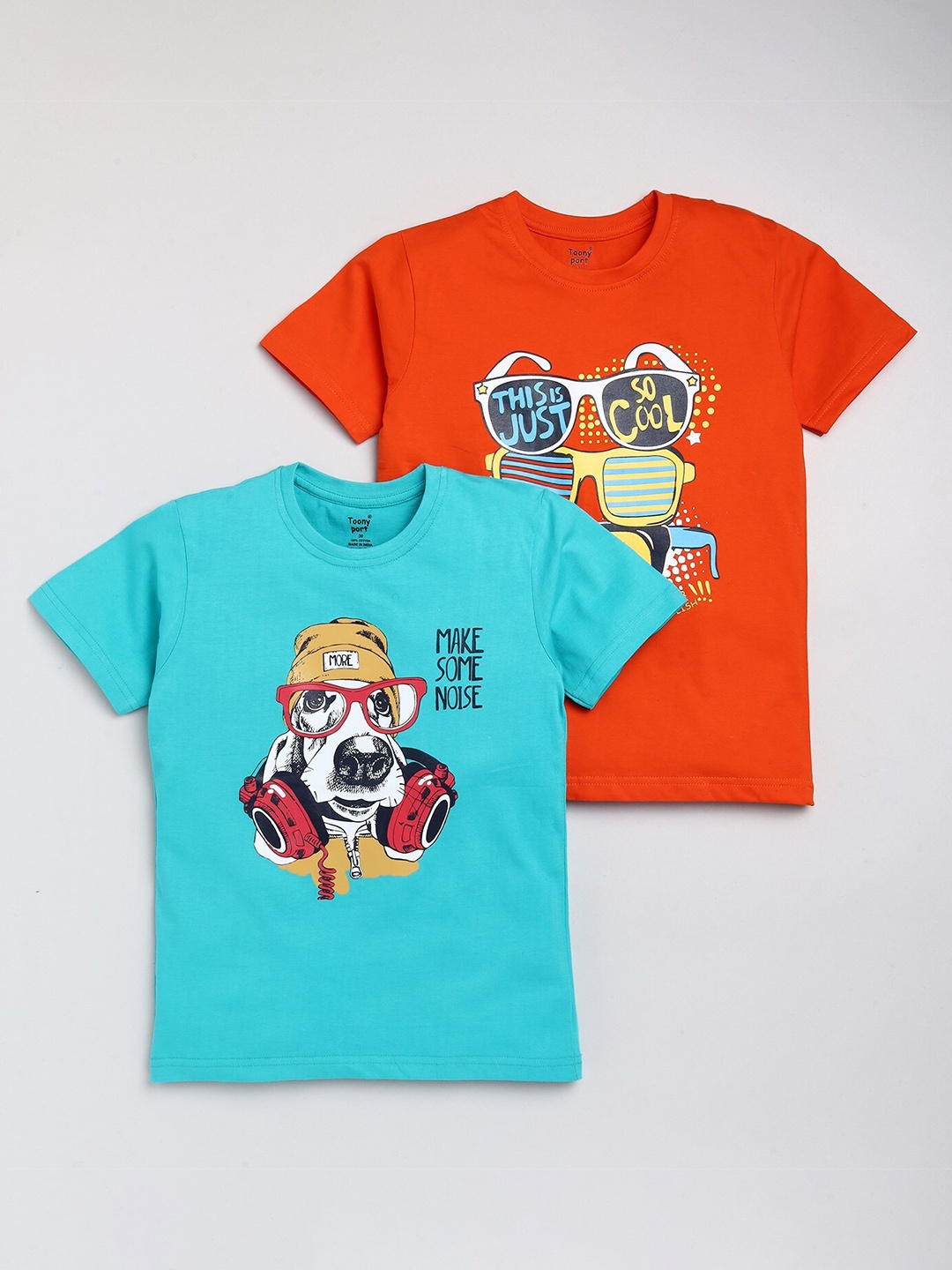 

Toonyport Boys Blue & Orange Pack Of 2 Printed Cotton T-shirt