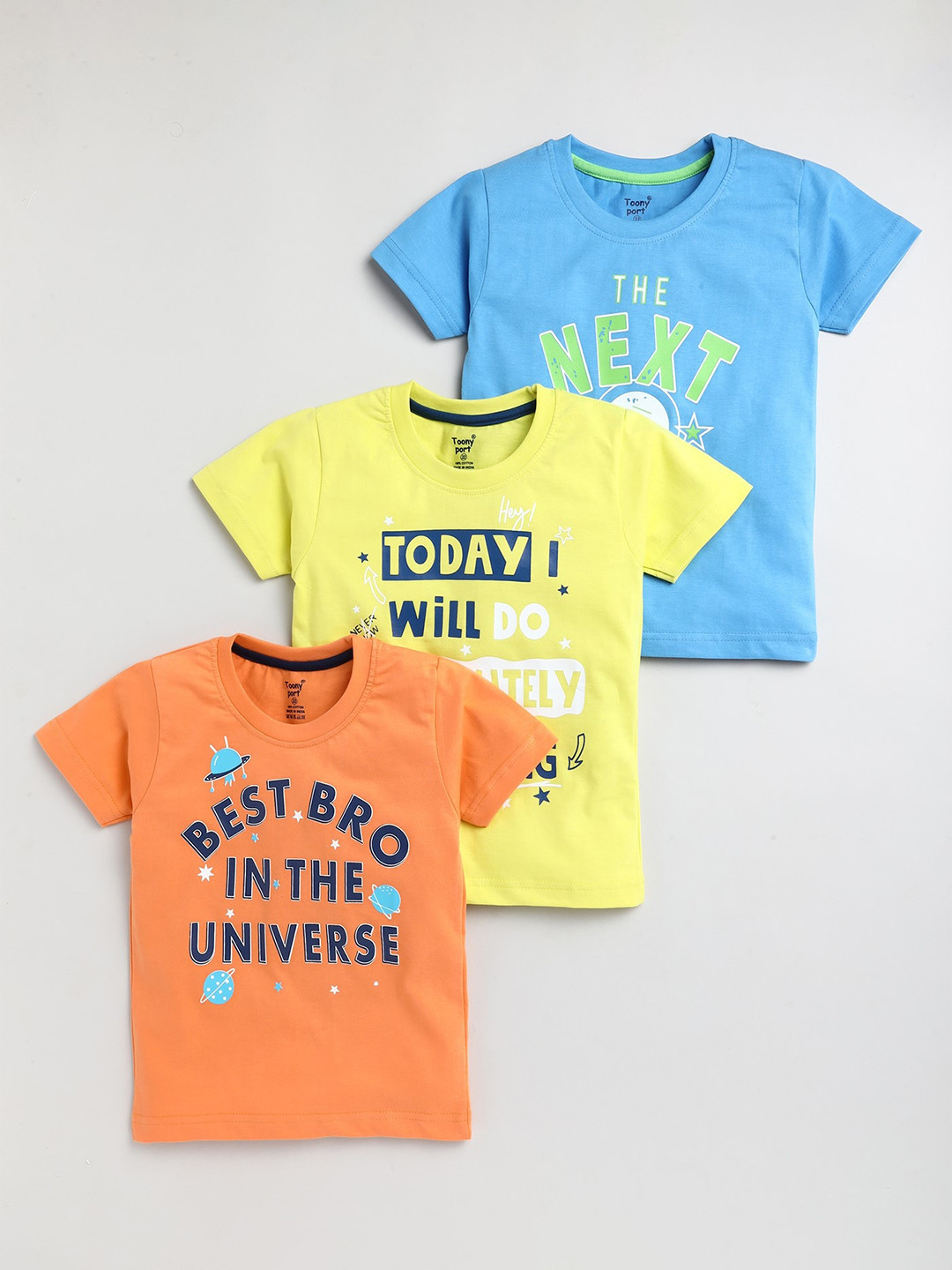 

Toonyport Boys Pack of 3 Printed Cotton T-shirts, Yellow