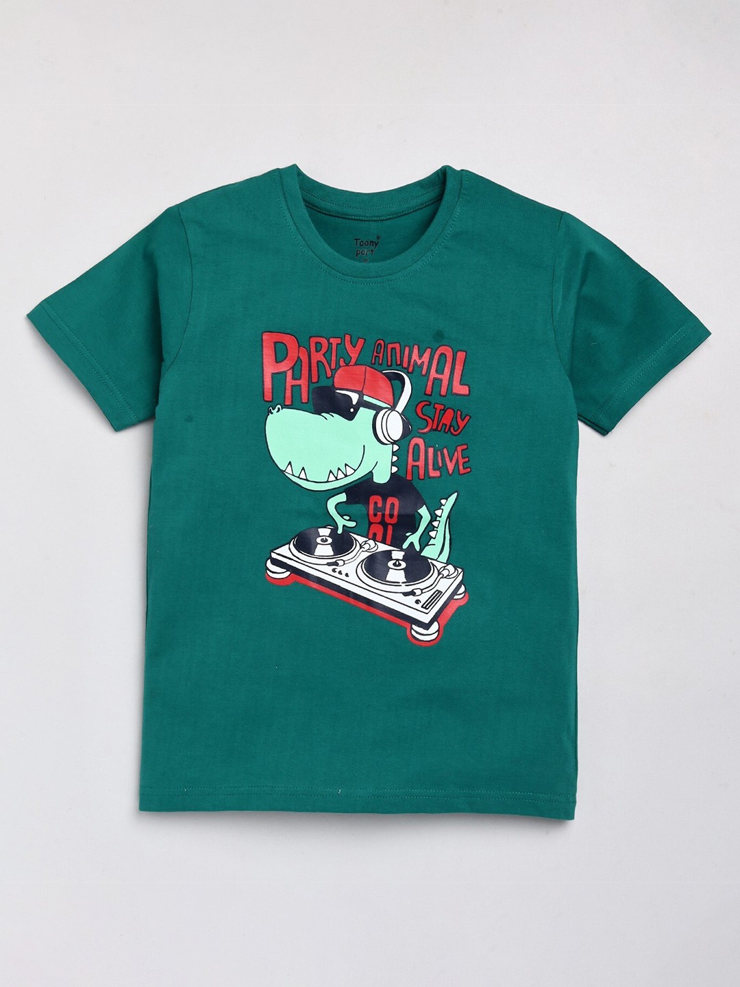 

Toonyport Boys Green Printed Cotton T-shirt