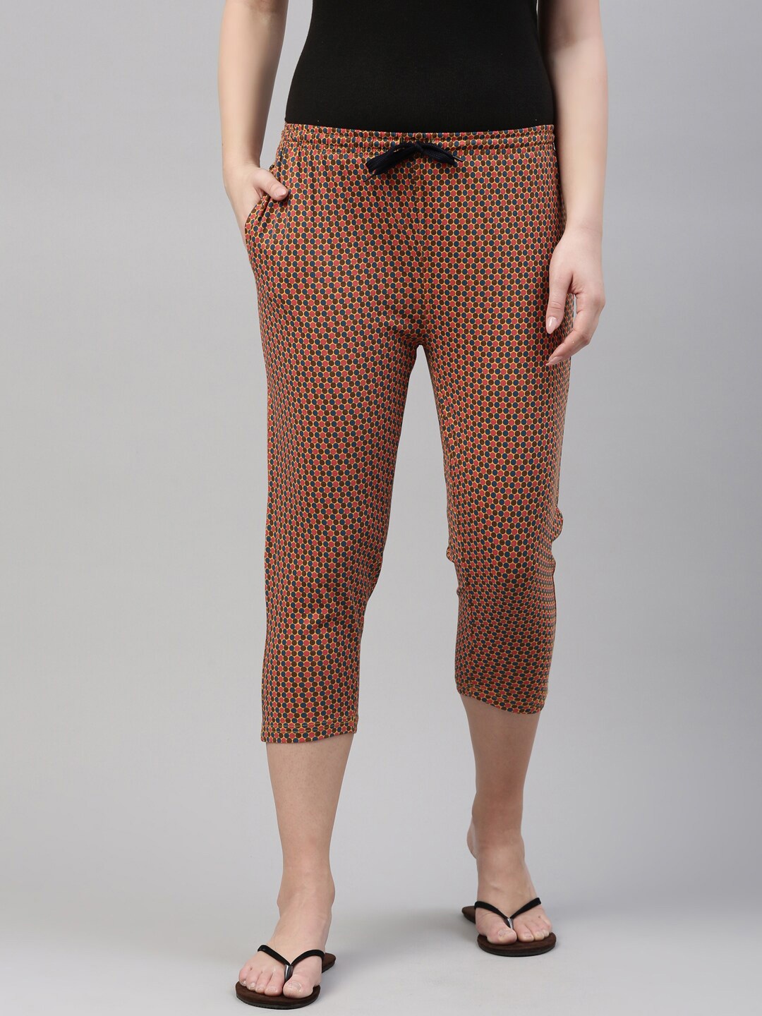 

Kryptic Women Mustard & Blue Printed Capris