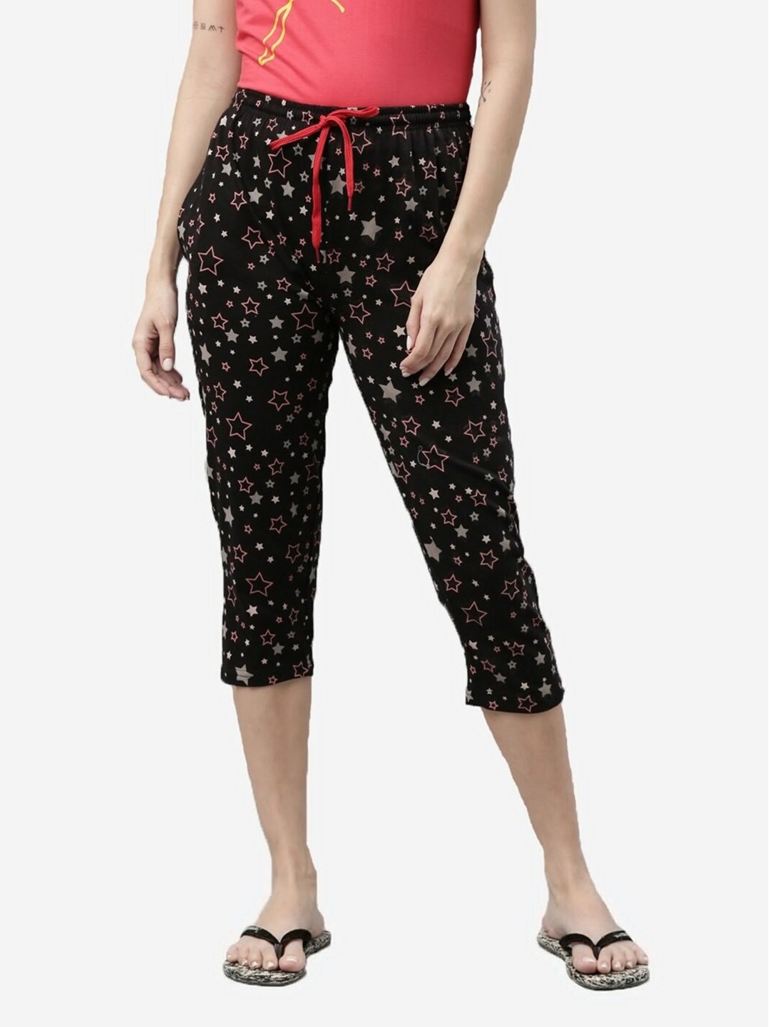 

Kryptic Women Conversational Printed Pure Cotton Relaxed Fit Capris, Black