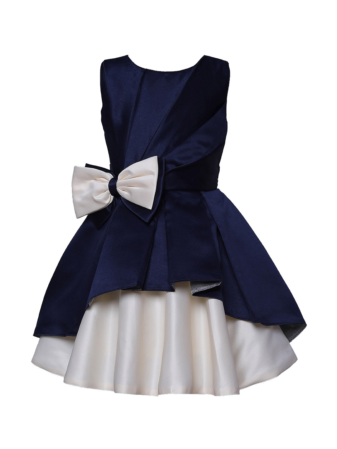 

The Magic Wand Girls Navy Blue & Cream-Coloured Satin Dress