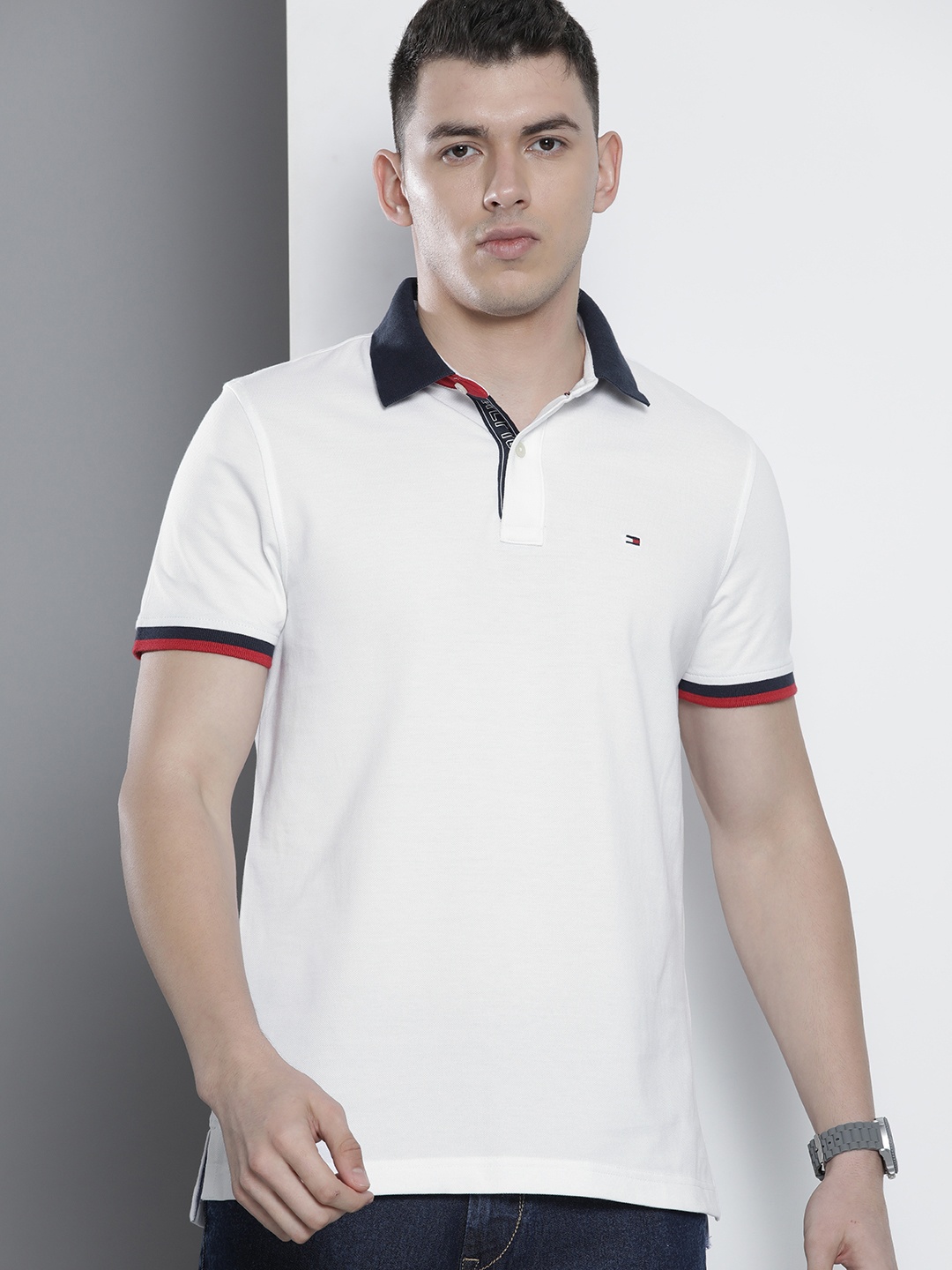 

Tommy Hilfiger Men White Polo Collar Pure Cotton T-shirt