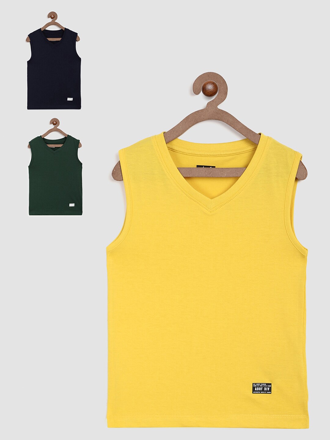 

abof Pack of 3 Boys Yellow & Green Solid V-Neck Cotton T-shirt