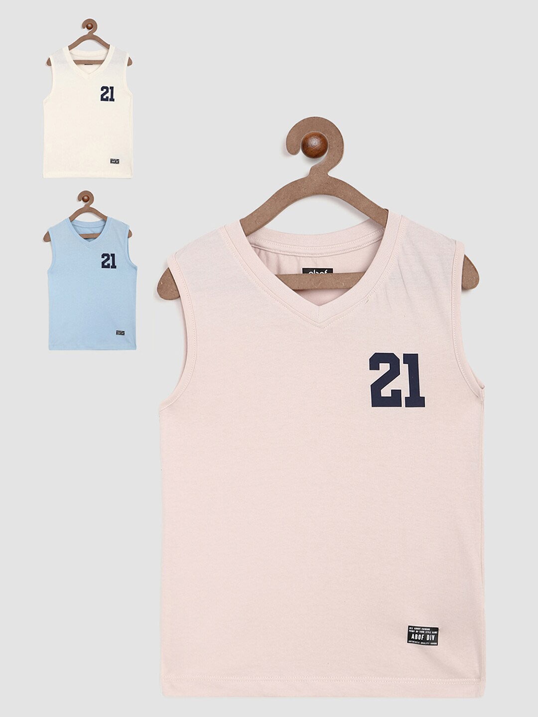 

abof Boys White & Blue Pack of 3 Typography Printed V-Neck 100% Cotton T-shirt