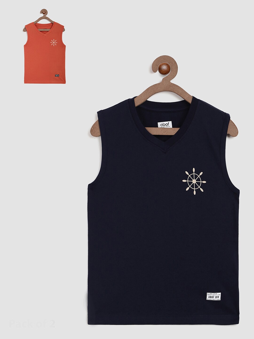 

abof Boys Black & Rust Sleeveless Pure Cotton Regular Fit T Shirt Pack Of 2