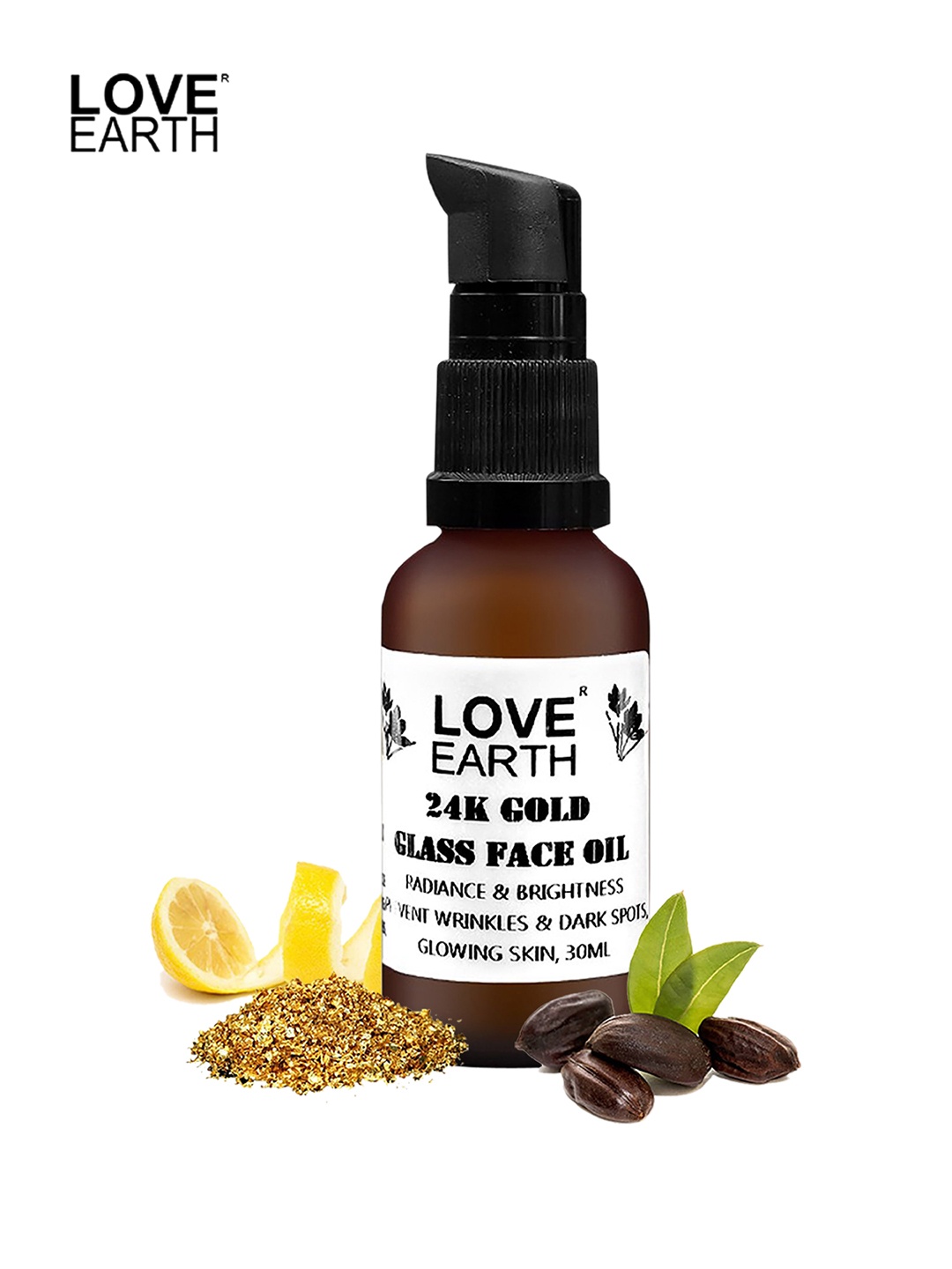 

LOVE EARTH 24K Gold Glass Face Oil for Radiance & Brightness - 30 ml, White