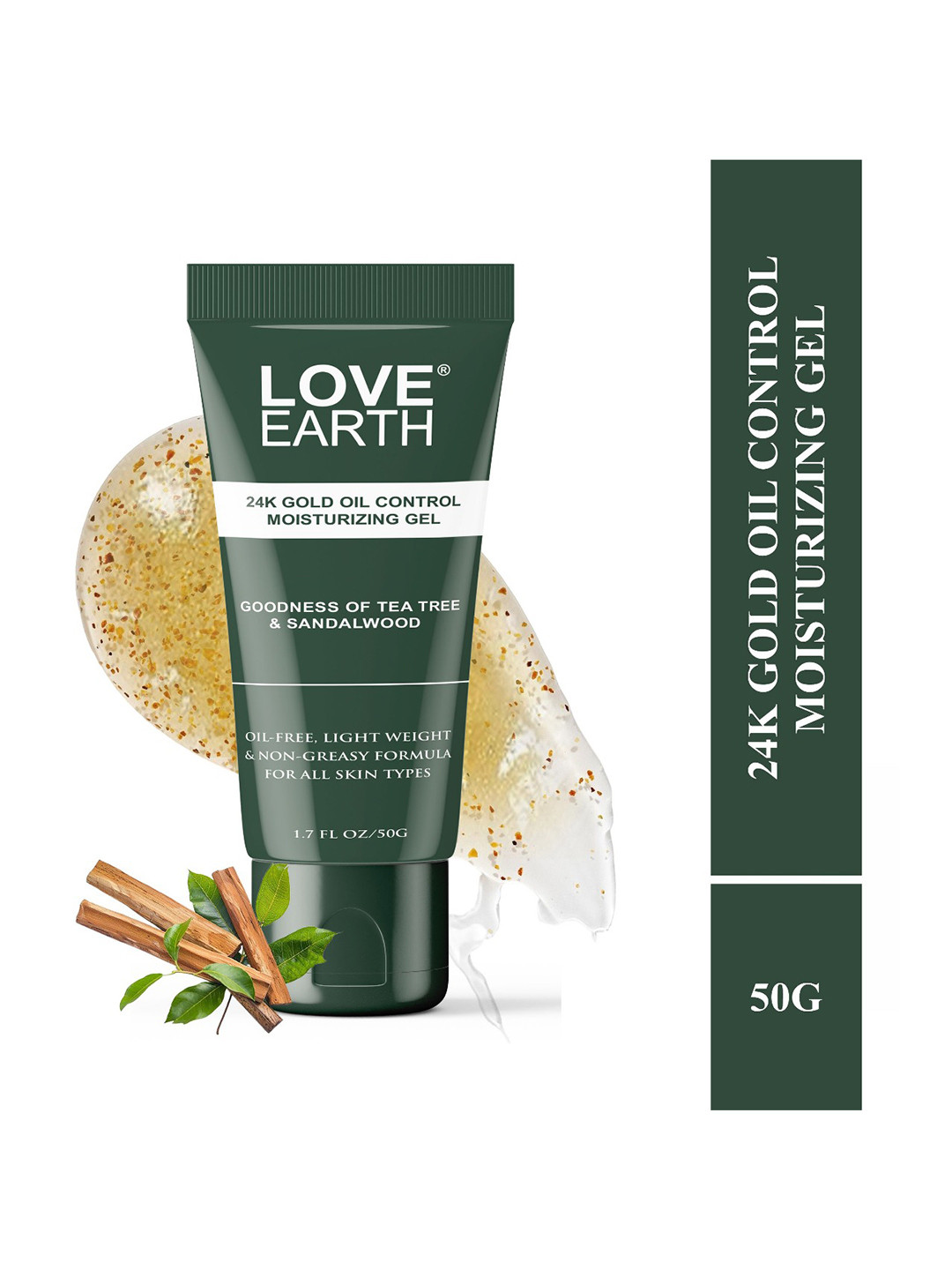 LOVE EARTH 24K Gold Oil Control Moisturizing Gel with Tea Tree & Sandalwood 50 g