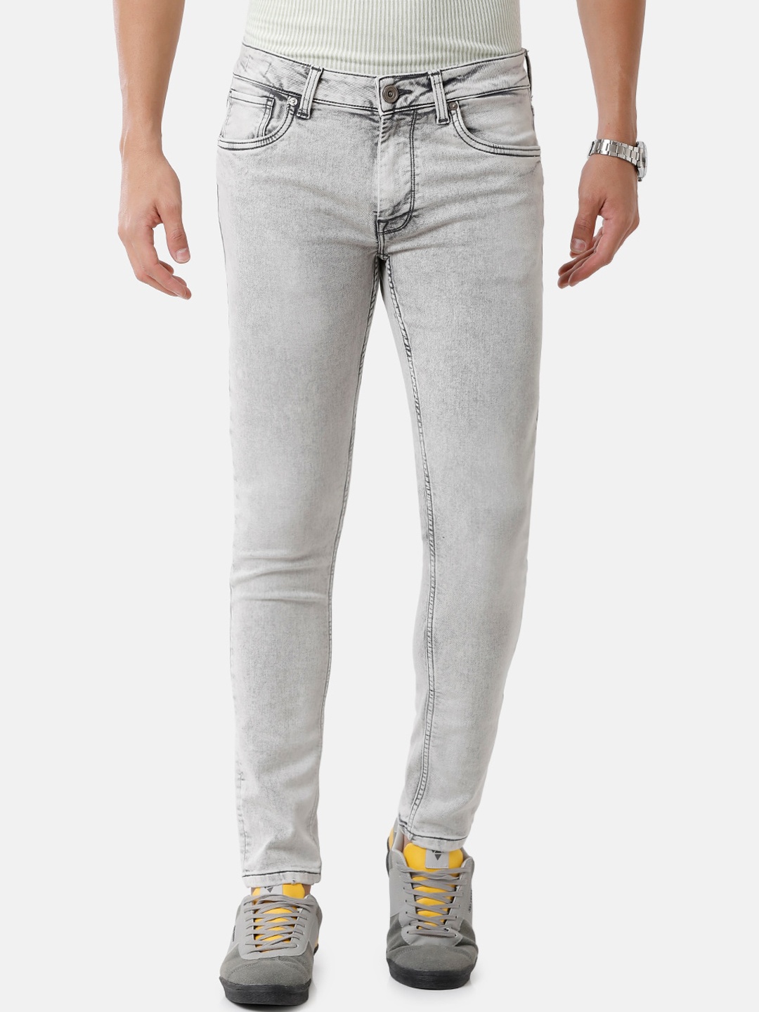 

Voi Jeans Men Grey Skinny Fit Heavy Fade Mid Rise Jeans