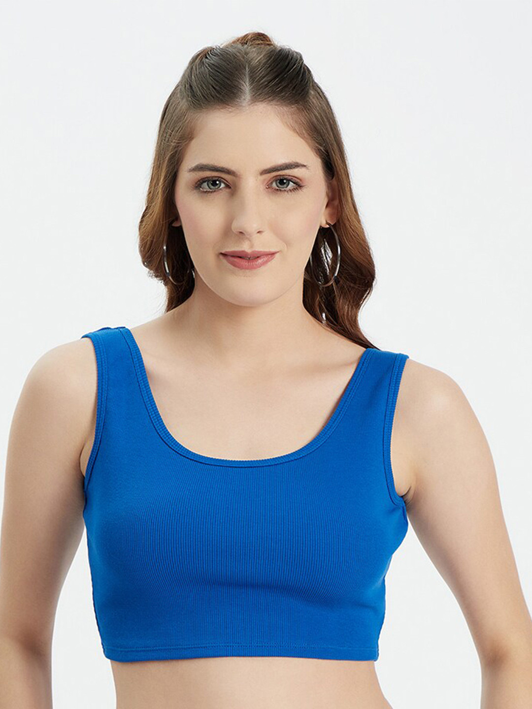 

EDRIO Women Blue Rib Bralette Crop Top