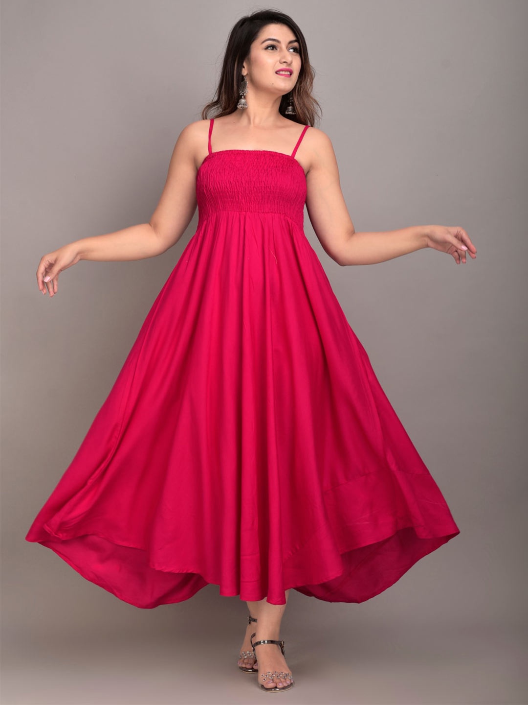 

IQRAAR Pink Fit & Flare Maxi Dress