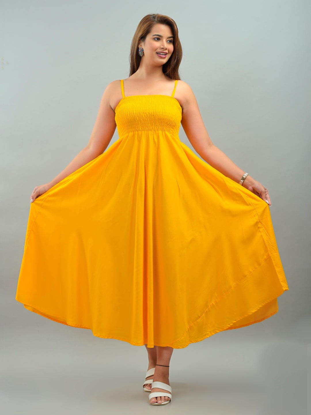 

IQRAAR Women Yellow Solid Maxi Dress