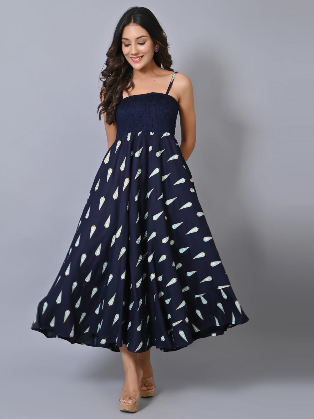 

IQRAAR Blue Fit & Flare Maxi Dress
