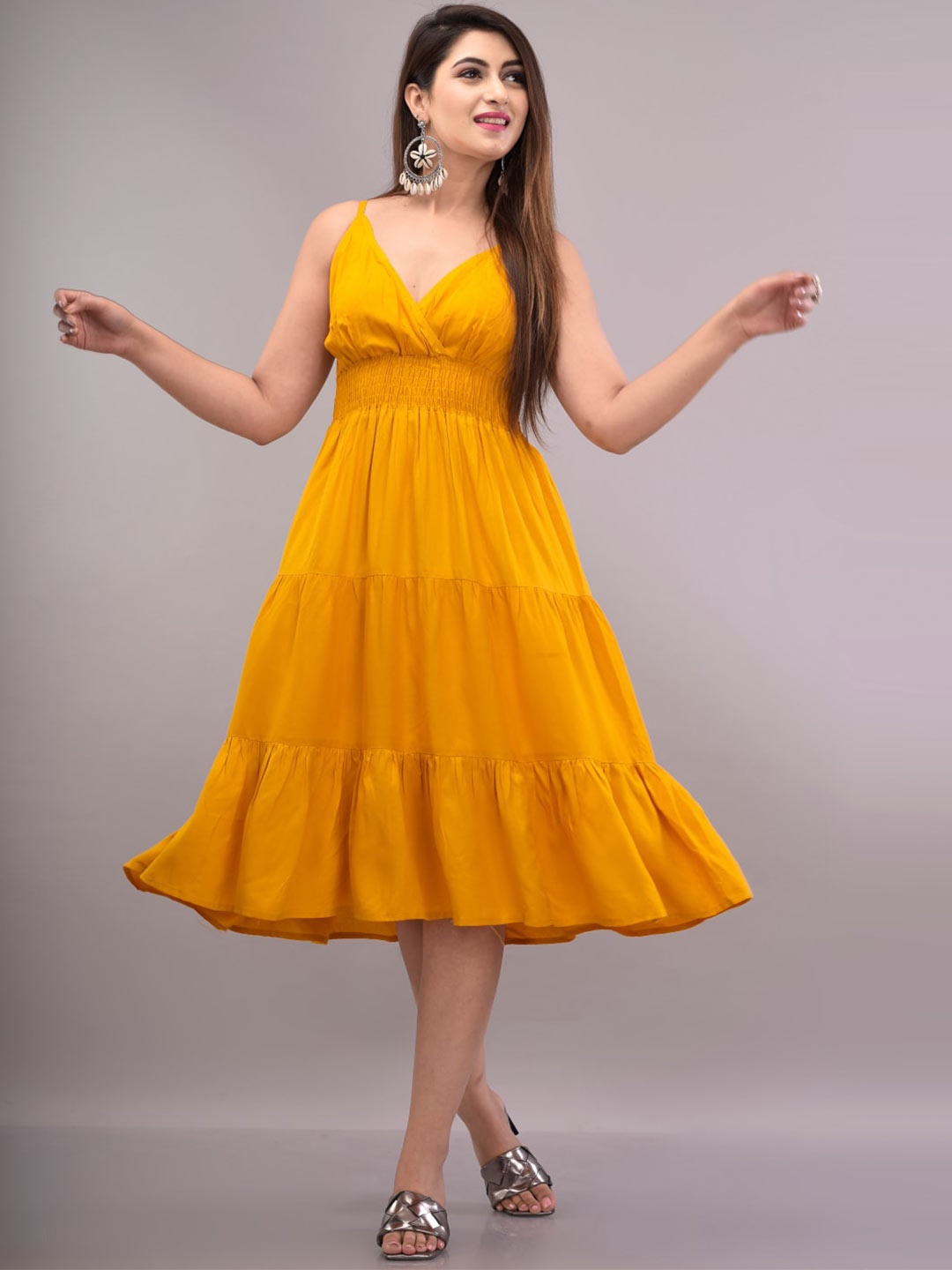 

IQRAAR Women Yellow Solid Fit And Flare Dress