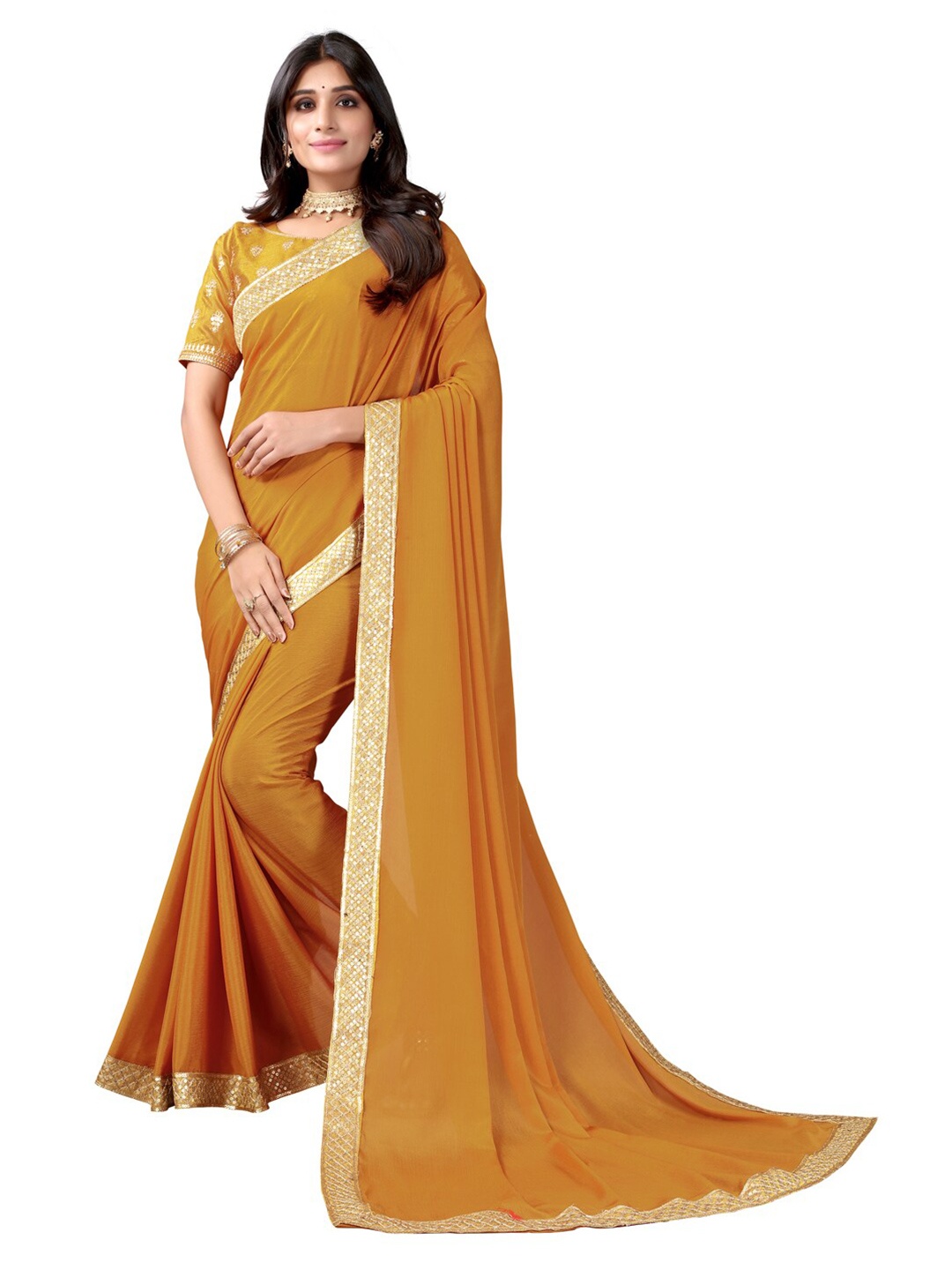 

Satrani Yellow & Golden Sequinned Saree
