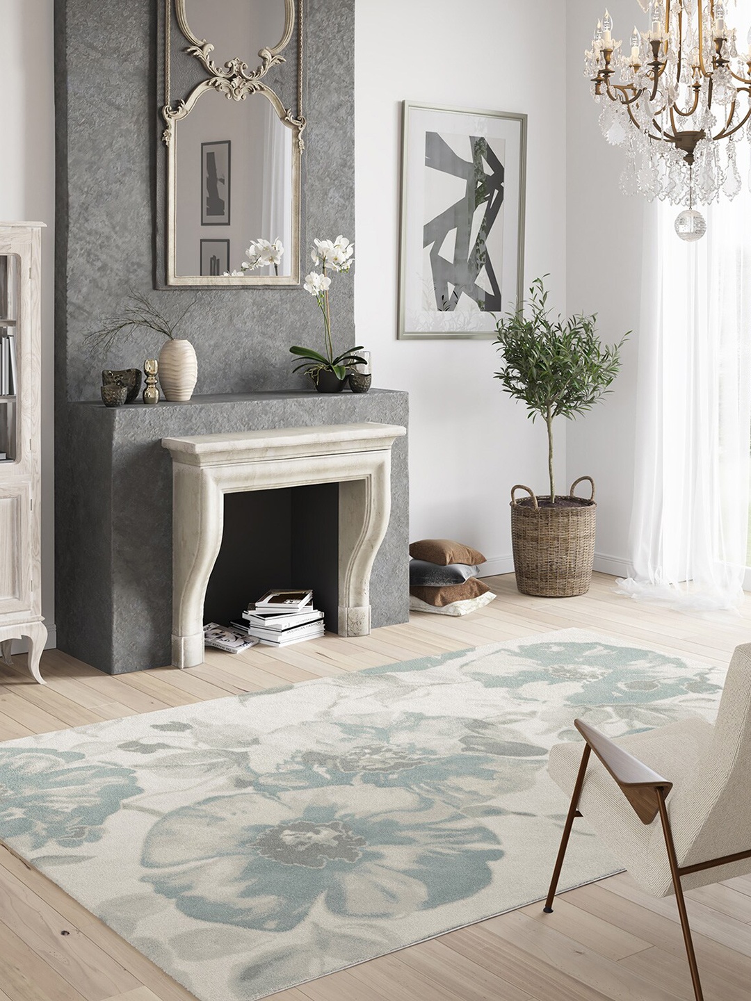 

DDecor Turquoise Blue Floral Printed Rugs