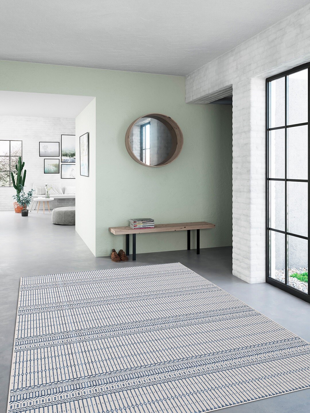 

DDecor Navy Blue Striped Rectangular Carpets