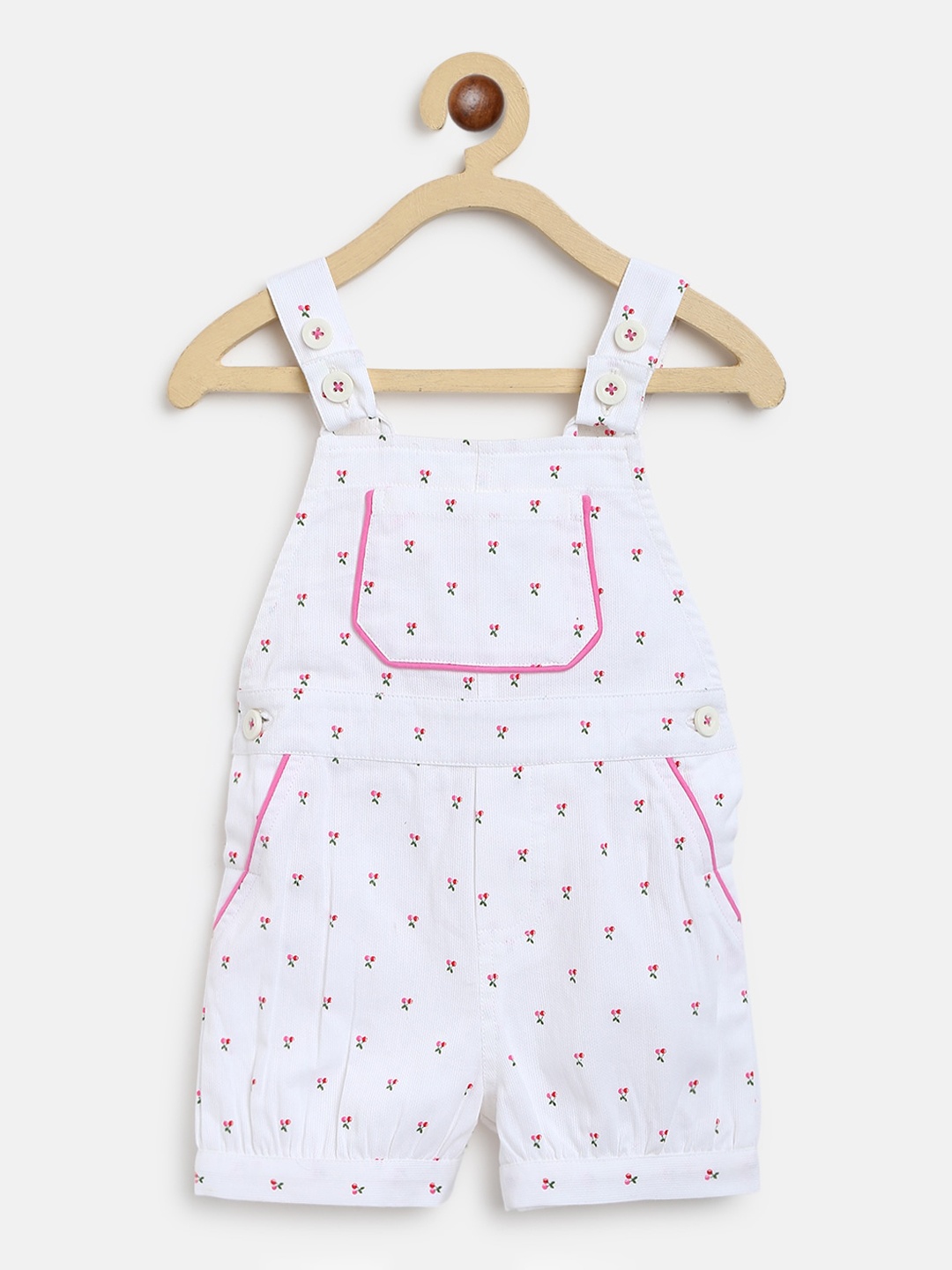 

Nauti Nati Girls White Printed Cotton Dungarees