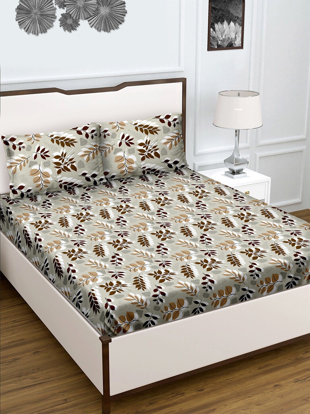 

BELLA CASA Brown & White Floral 180 TC Queen Bedsheet with 2 Pillow Covers