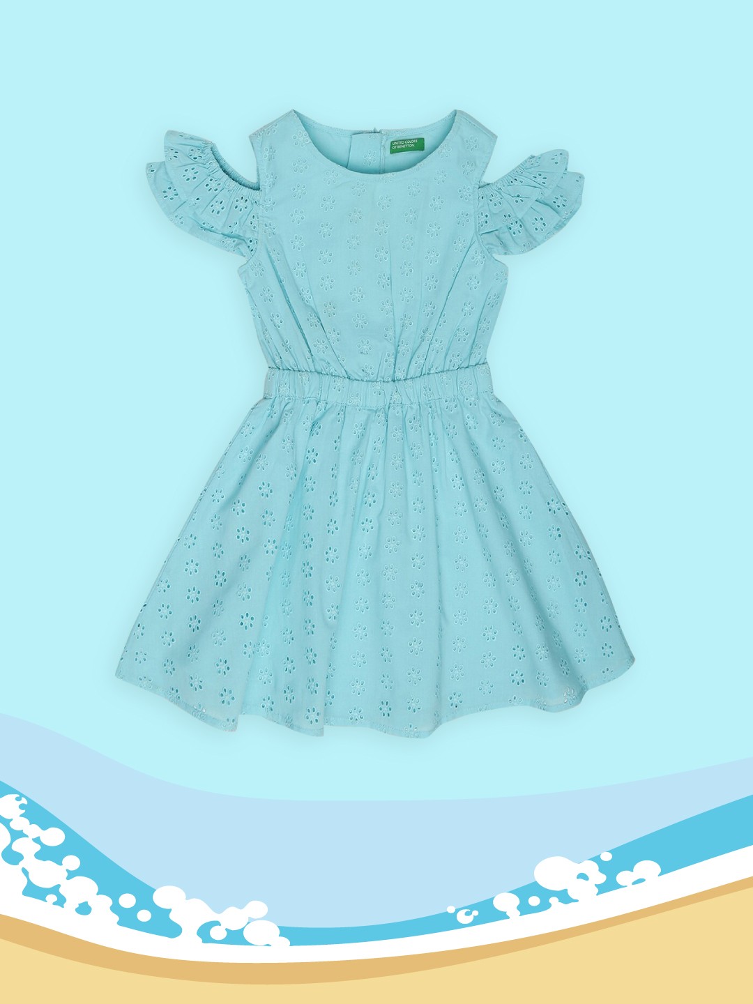 

United Colors of Benetton Blue Schiffli Cotton Dress