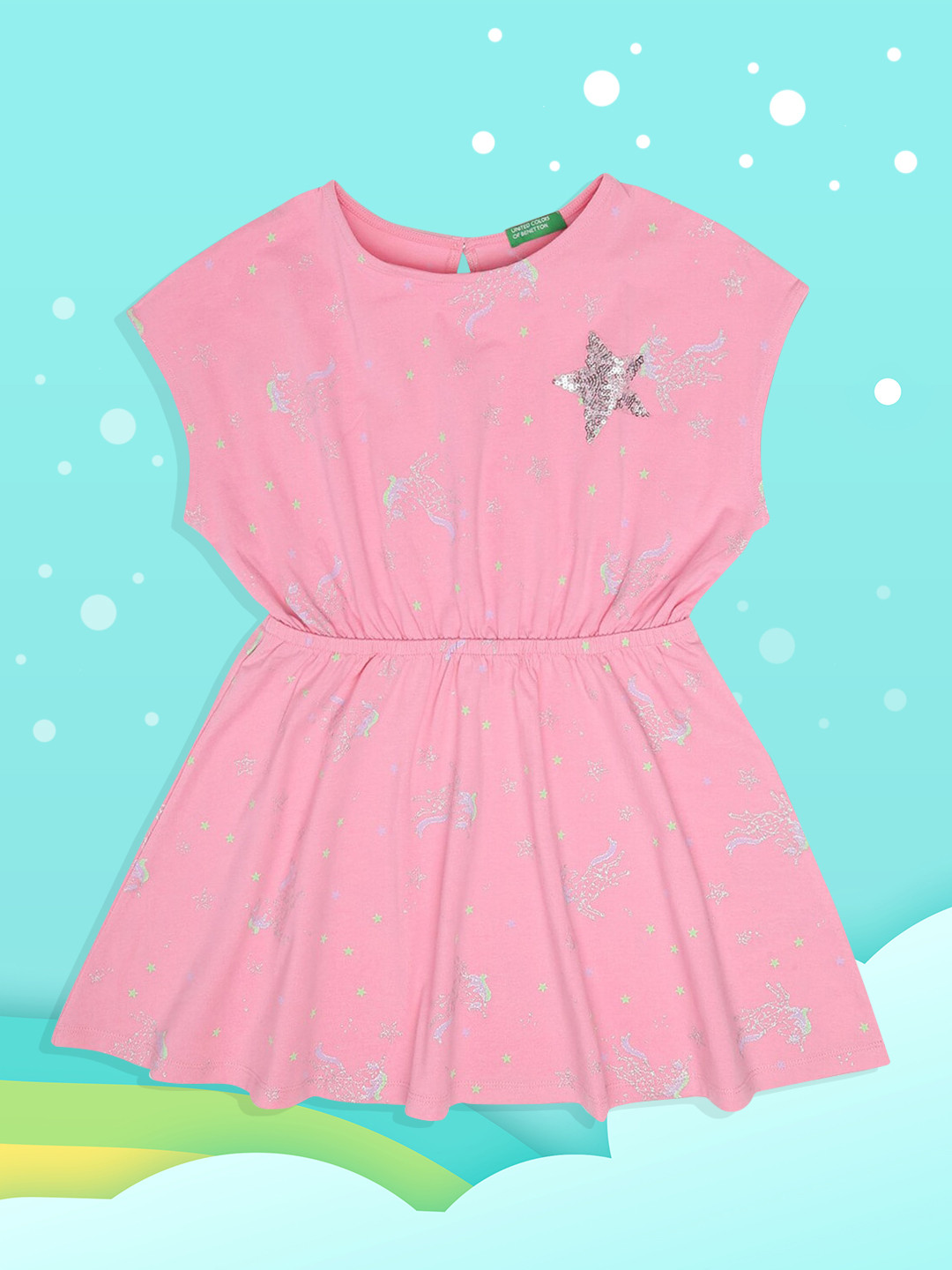 

United Colors of Benetton Girls Pink Printed Dress