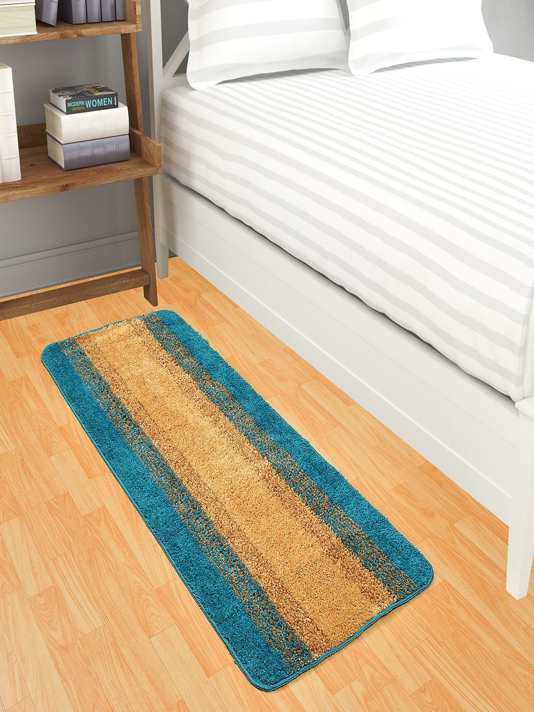 

Homefab India Turquiose Blue Textured Floor Runner, Turquoise blue