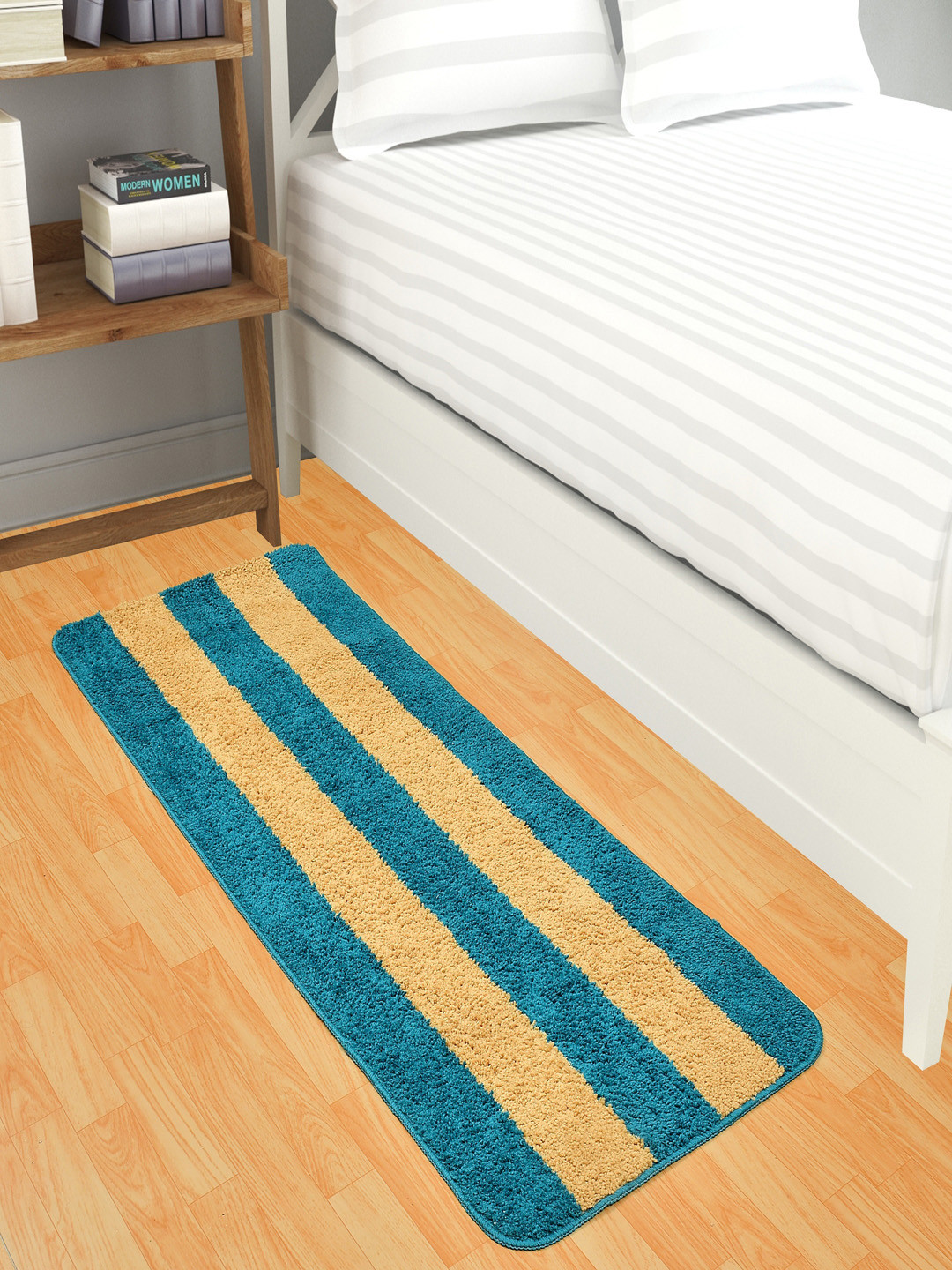 

Homefab India Turquoise Blue & Yellow Striped Anti-Skid Runners