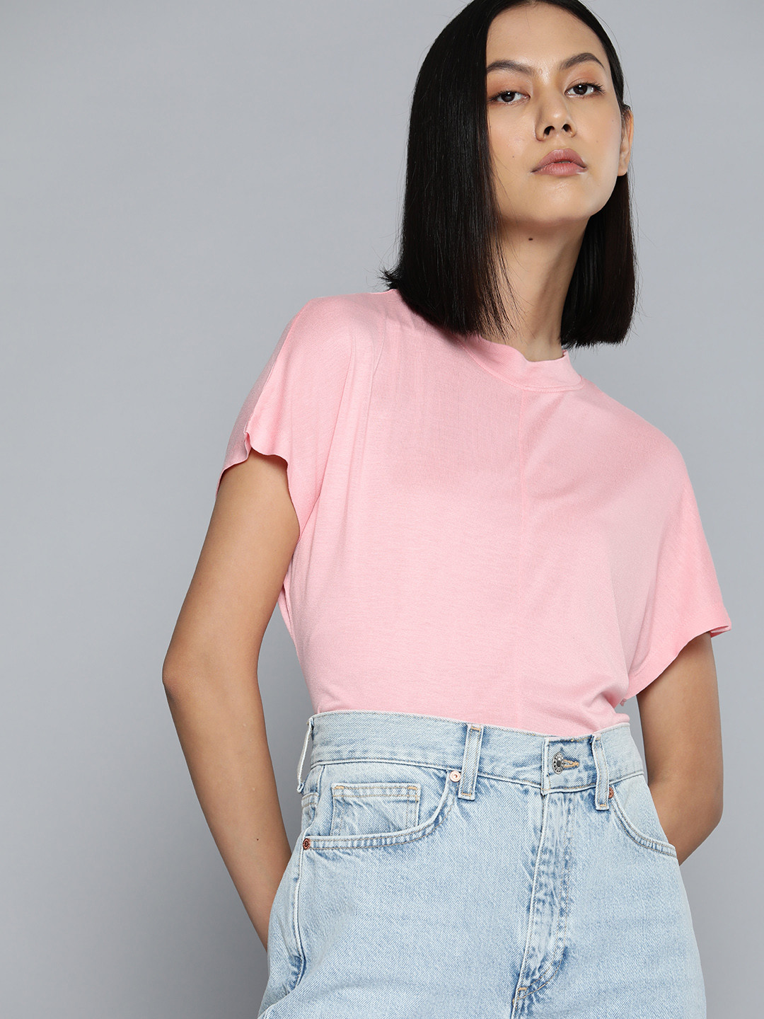 

ether Women Pink Extended Sleeves T-shirt
