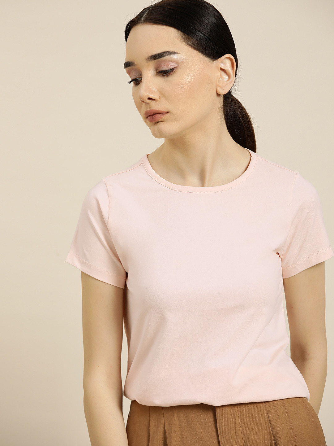 

ether Women Peach-Coloured T-shirt
