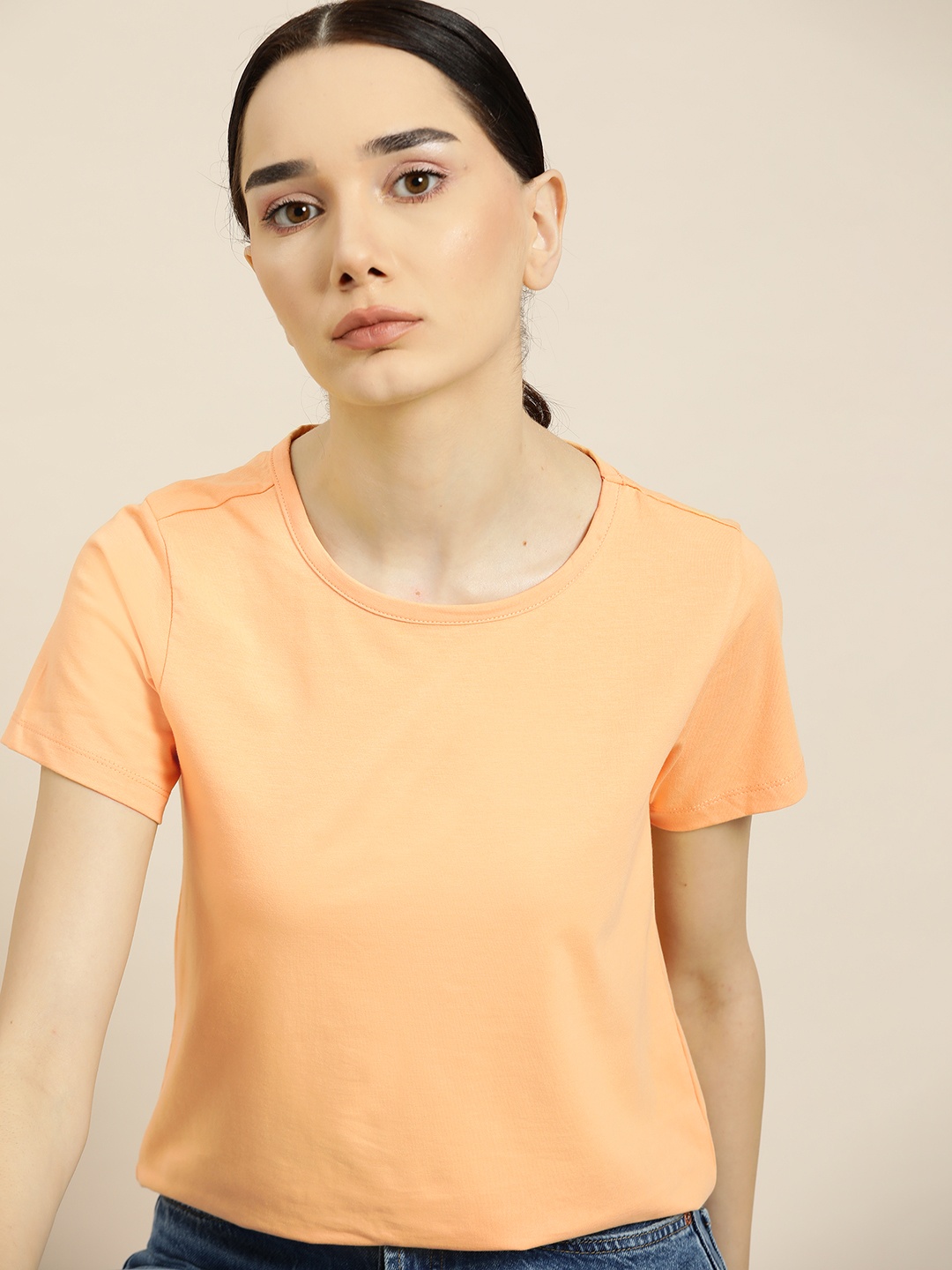 

ether Women Peach-Coloured T-shirt
