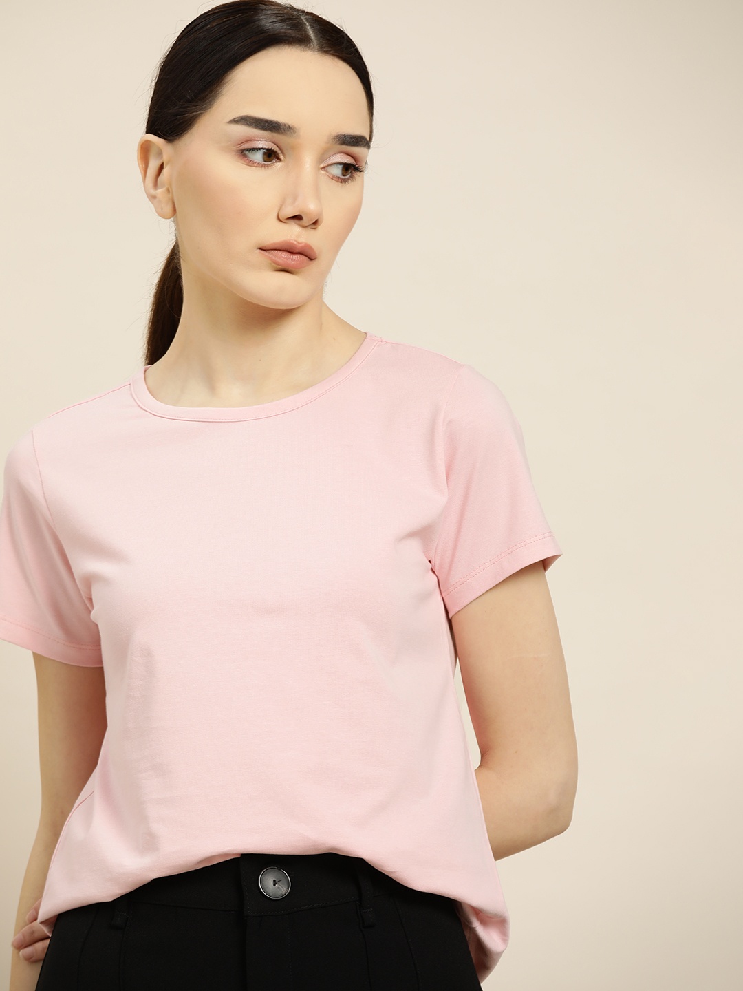 

ether Women Pink Solid T-shirt