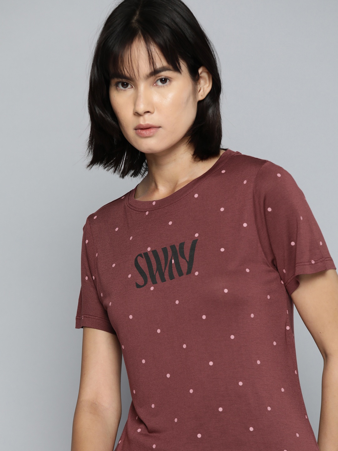 

ether Women Burgundy & Pink Printed T-shirt