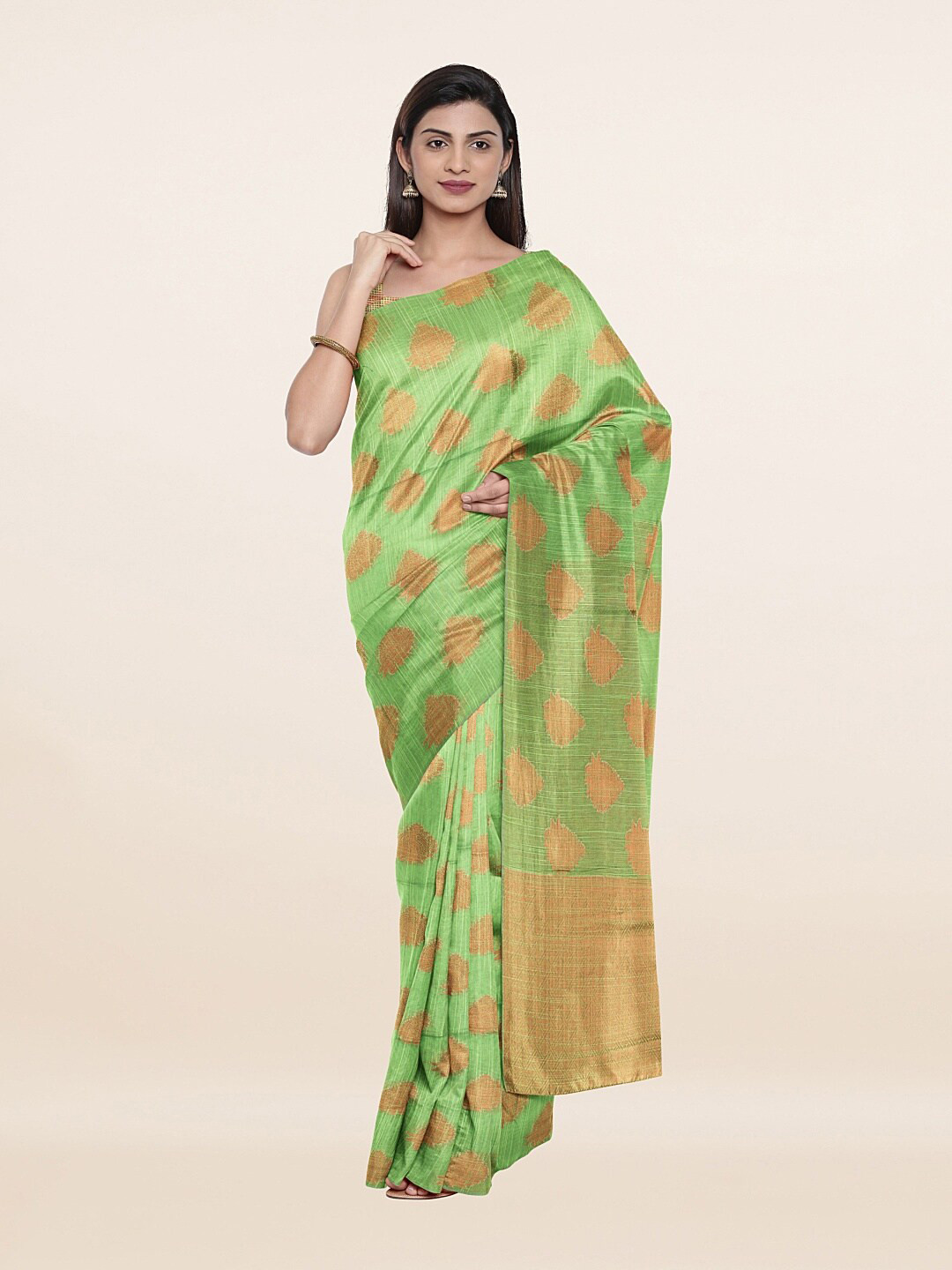 

Pothys Green & Gold-Toned Woven Design Zari Saree