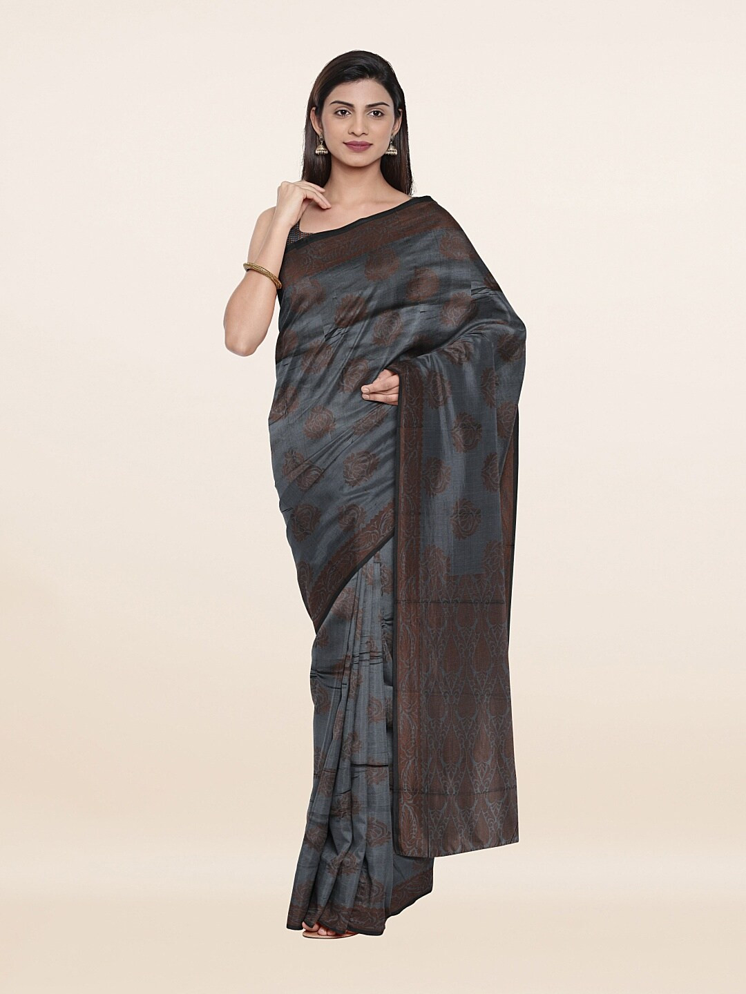 

Pothys Grey Woven Design Cotton Blend Saree
