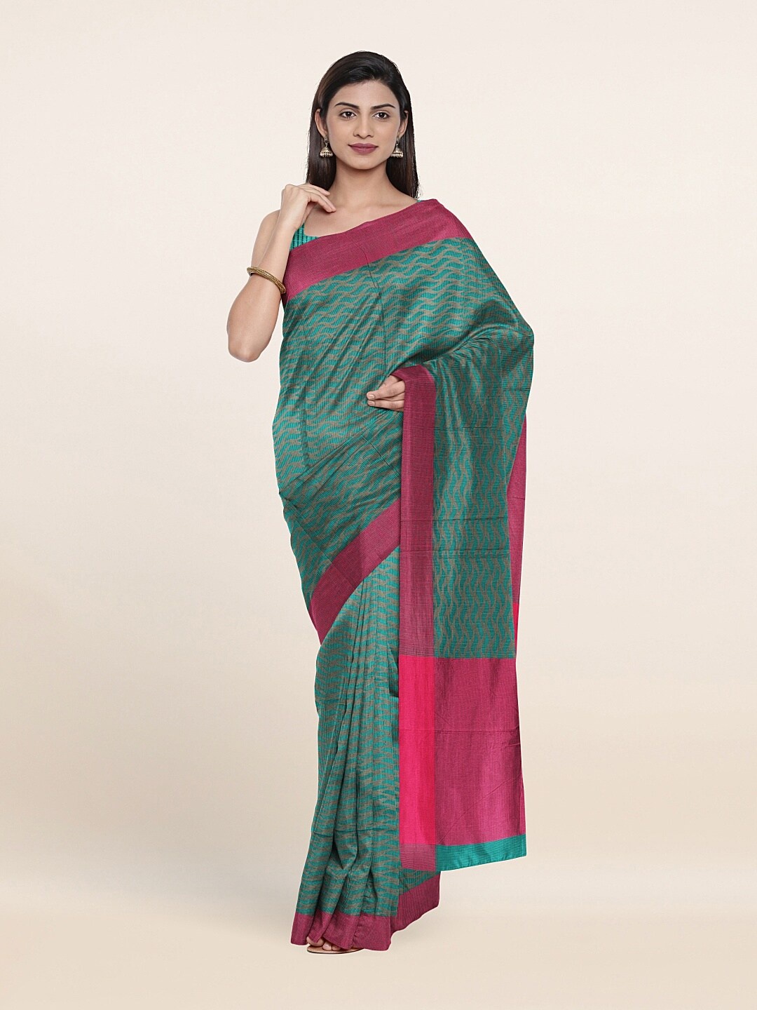 

Pothys Green & Pink Woven Design Zari Supernet Saree