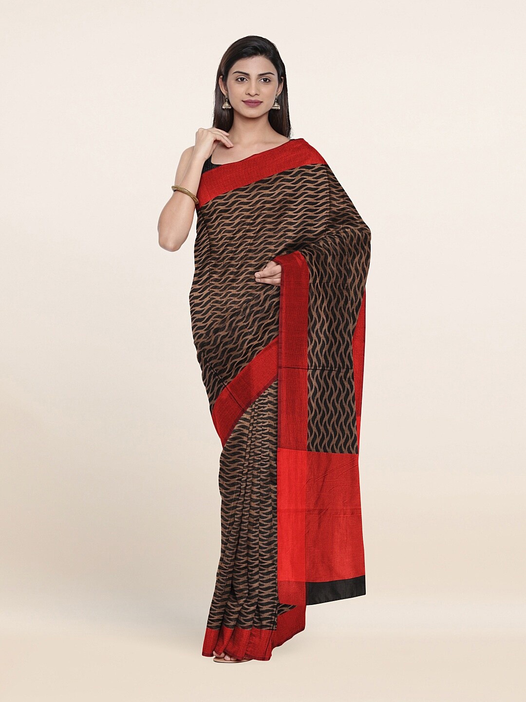 

Pothys Black & Red Woven Design Zari Supernet Saree