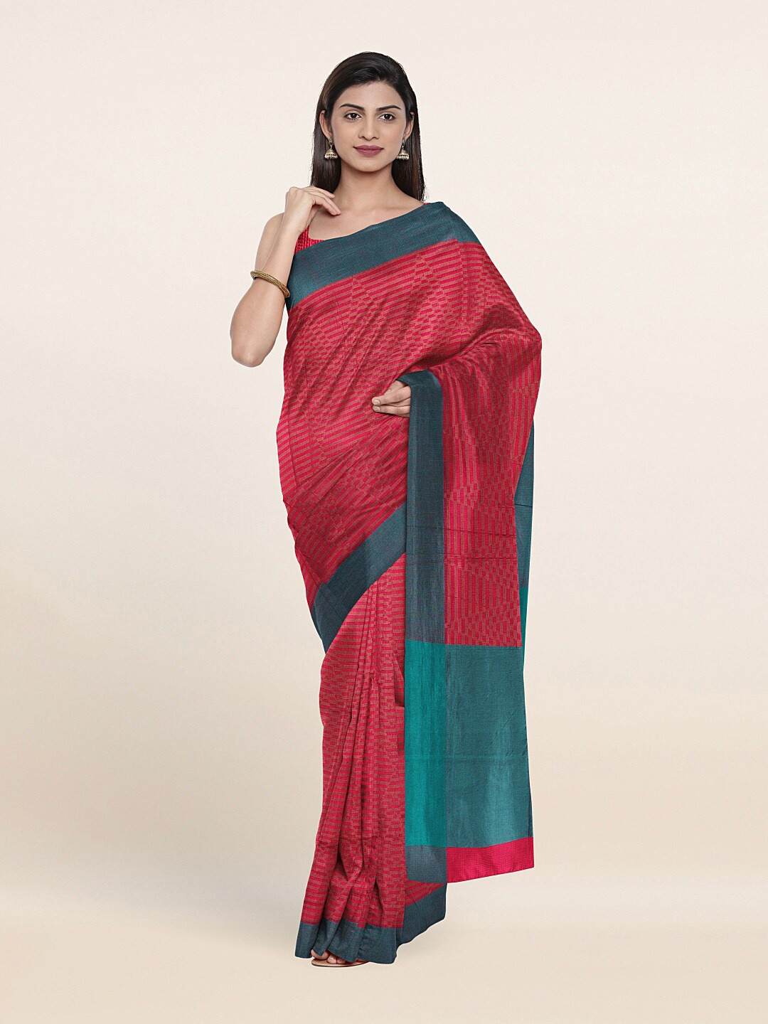

Pothys Pink & Blue Woven Design Supernet Saree