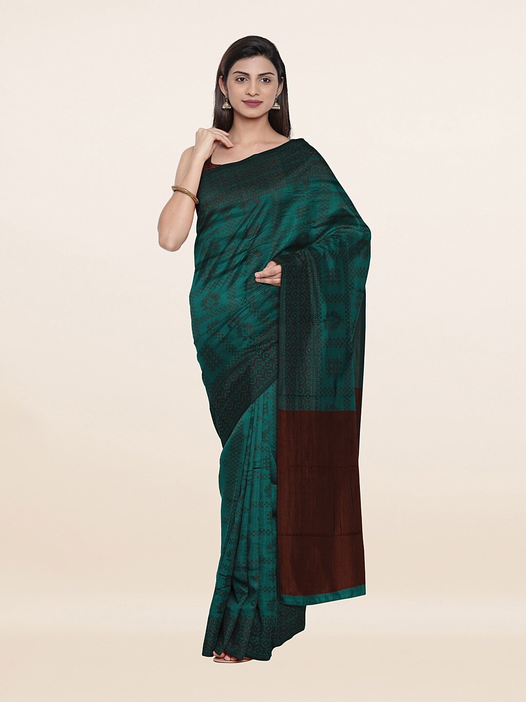 

Pothys Green & Brown Woven Design Saree