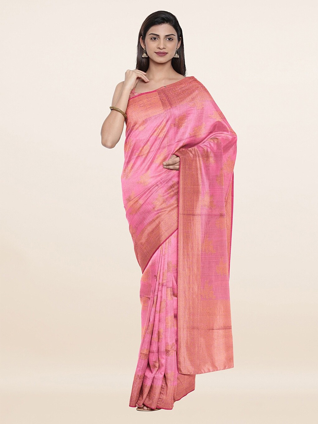 

Pothys Pink & Copper-Toned Woven Design Zari Saree