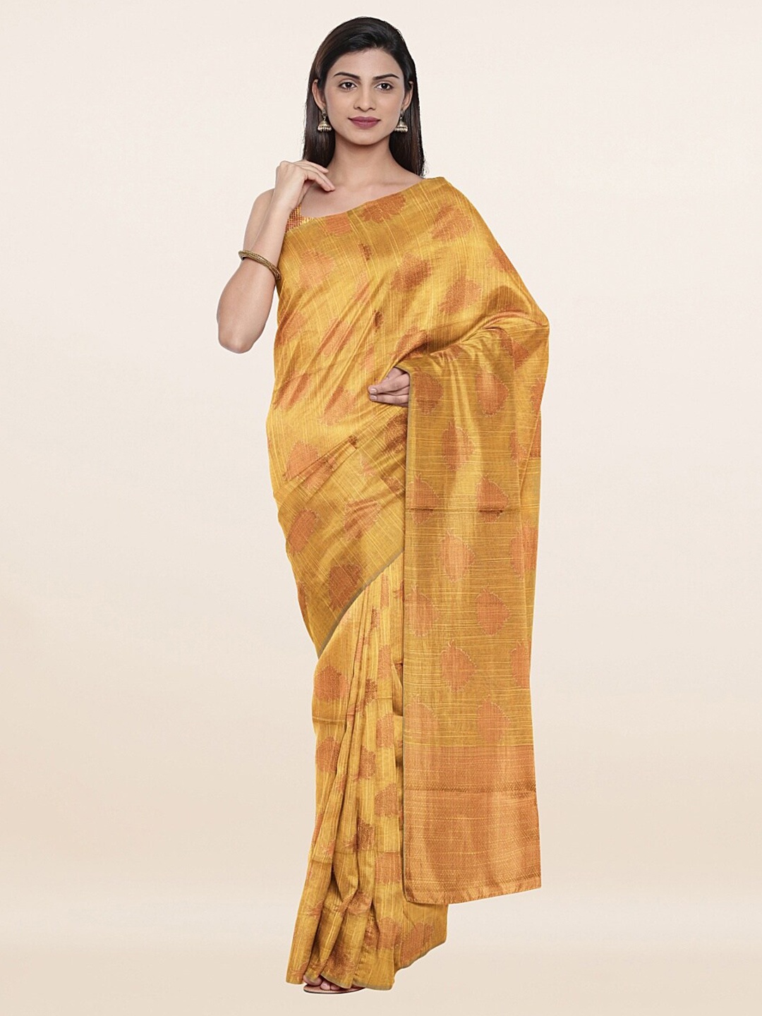 

Pothys Yellow & Golden Ethnic Motifs Zari Saree