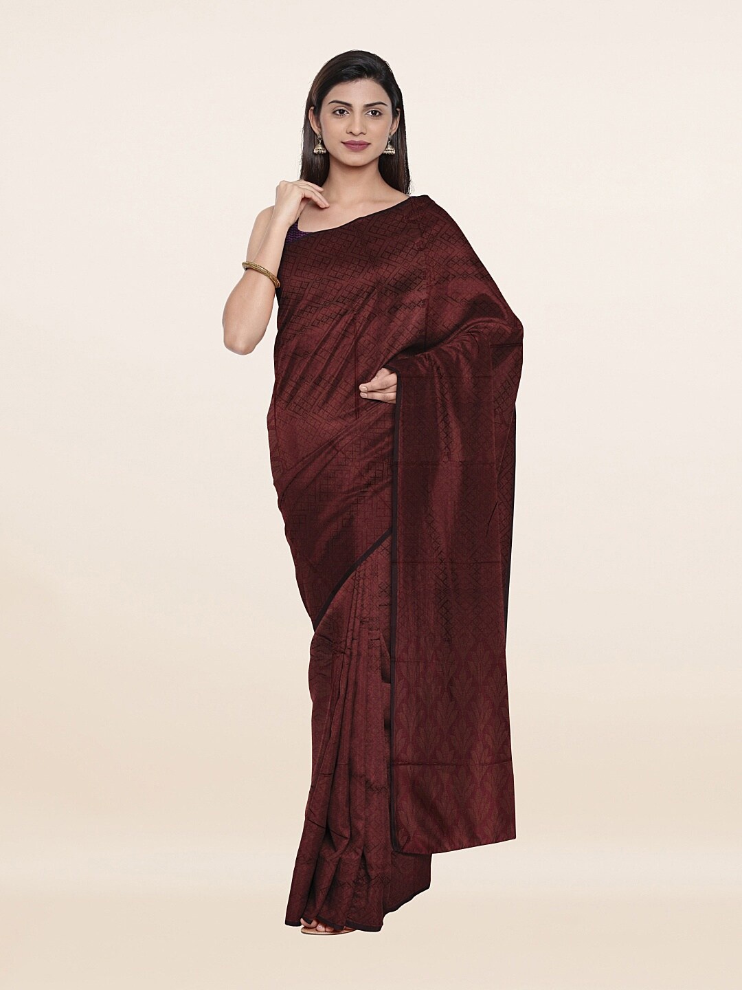 

Pothys Maroon & Copper-Toned Woven Design Saree
