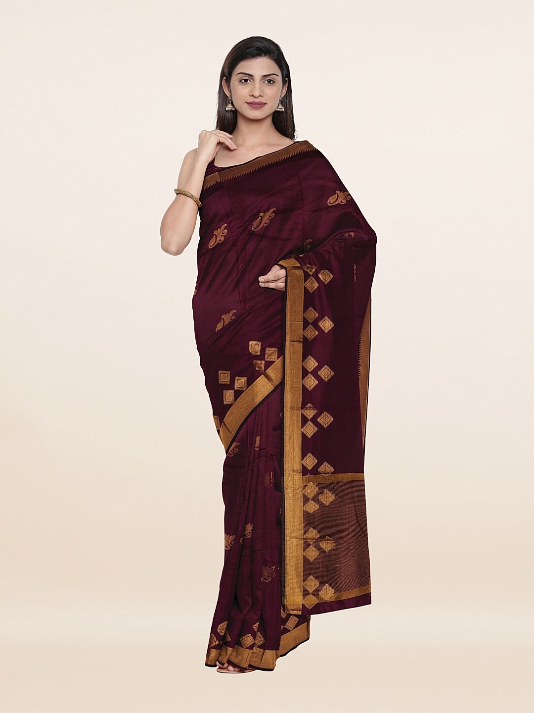 

Pothys Violet & Gold-Toned Woven Design Zari Saree