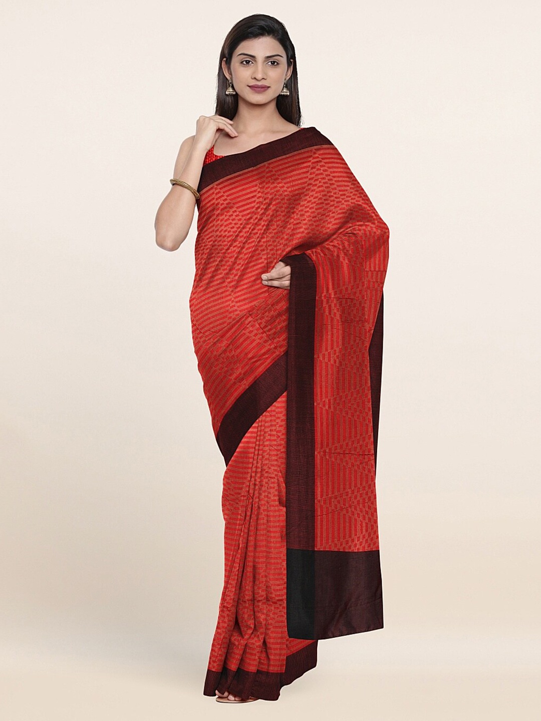 

Pothys Red & Black Supernet Saree