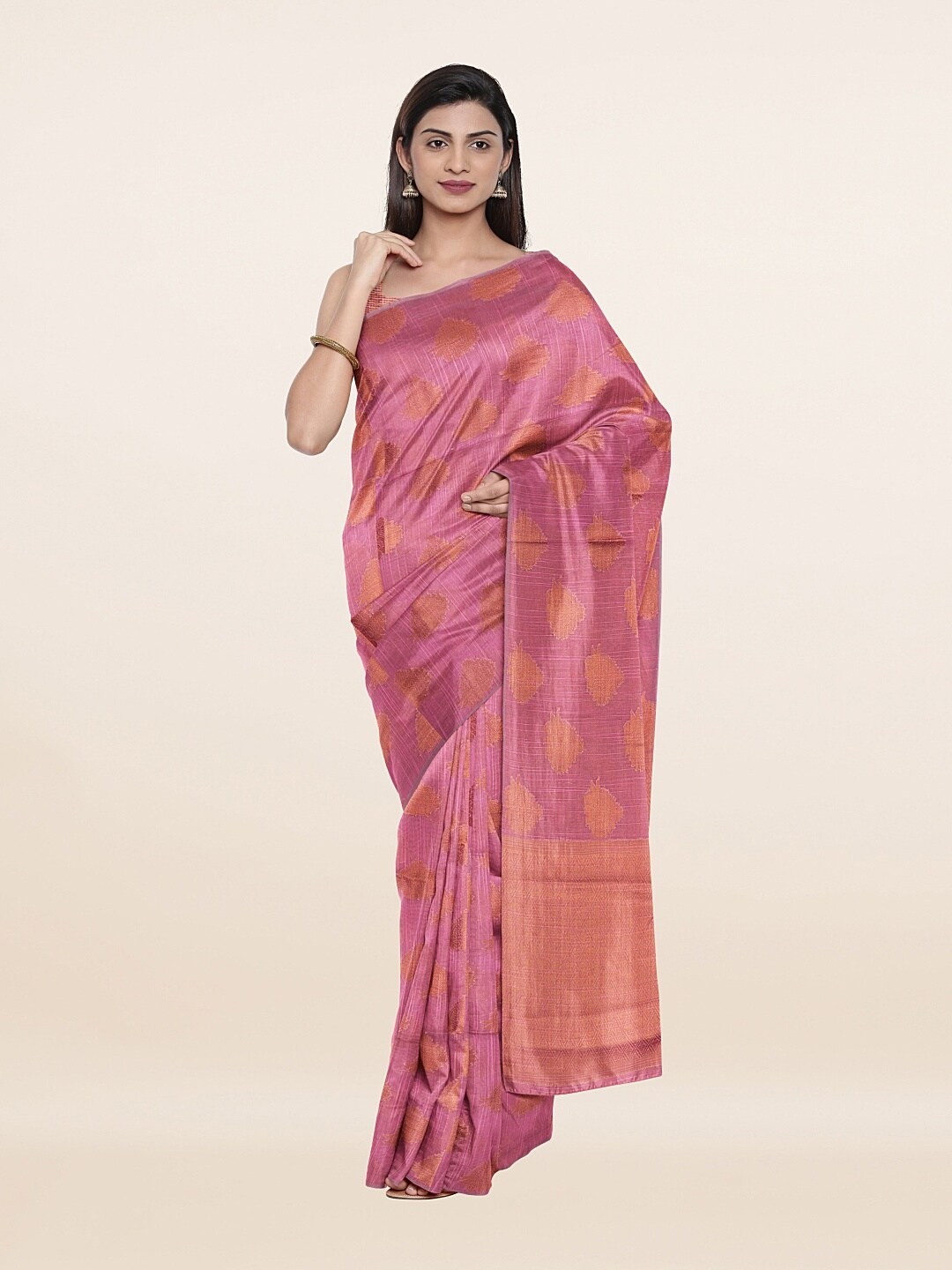 

Pothys Pink & Copper-Toned Ethnic Motifs Saree